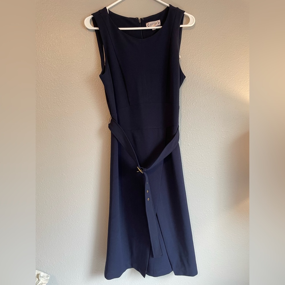 Nanette Leopore Navy Belted Sleeveless Dress